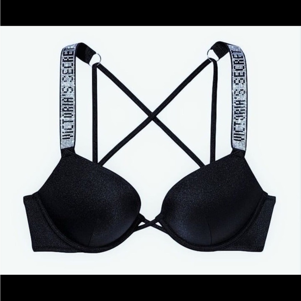 Victoria's Secret Black Bra with Silver bling Straps 32A